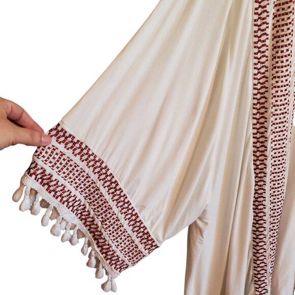 POL Open Tassel Embroidered Lined Cardigan Wide Short Sleeves Large - Picture 7 of 16